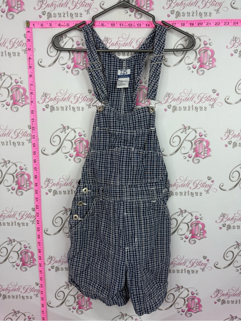 725 originals vintage overalls Girls Navy Plaid Short Overalls Jumper Romper
